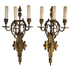 Large pair of Antique French 19 th century bronze sconces