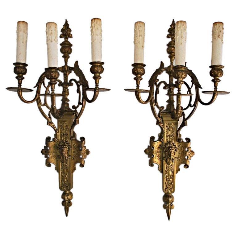 Large pair of Antique French 19 th century bronze sconces at 1stdibs