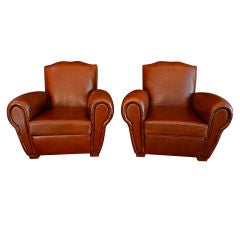 Antique large pair of French club chairs 2