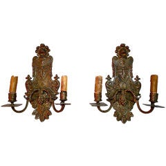 Antique pair of 19 th century French bronze sconces