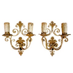 Antique Pair of French Wrought Iron Sconces