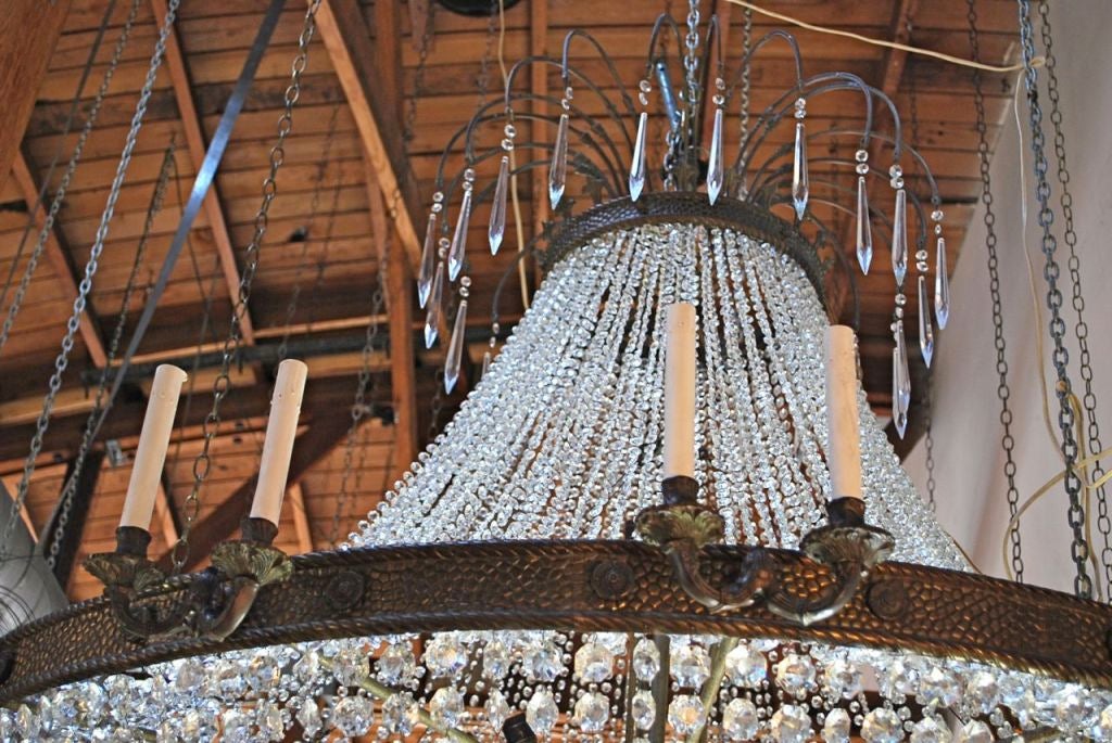 A rare Magnificent  very large crystal/bronze  chandelier In Good Condition For Sale In Los Angeles, CA