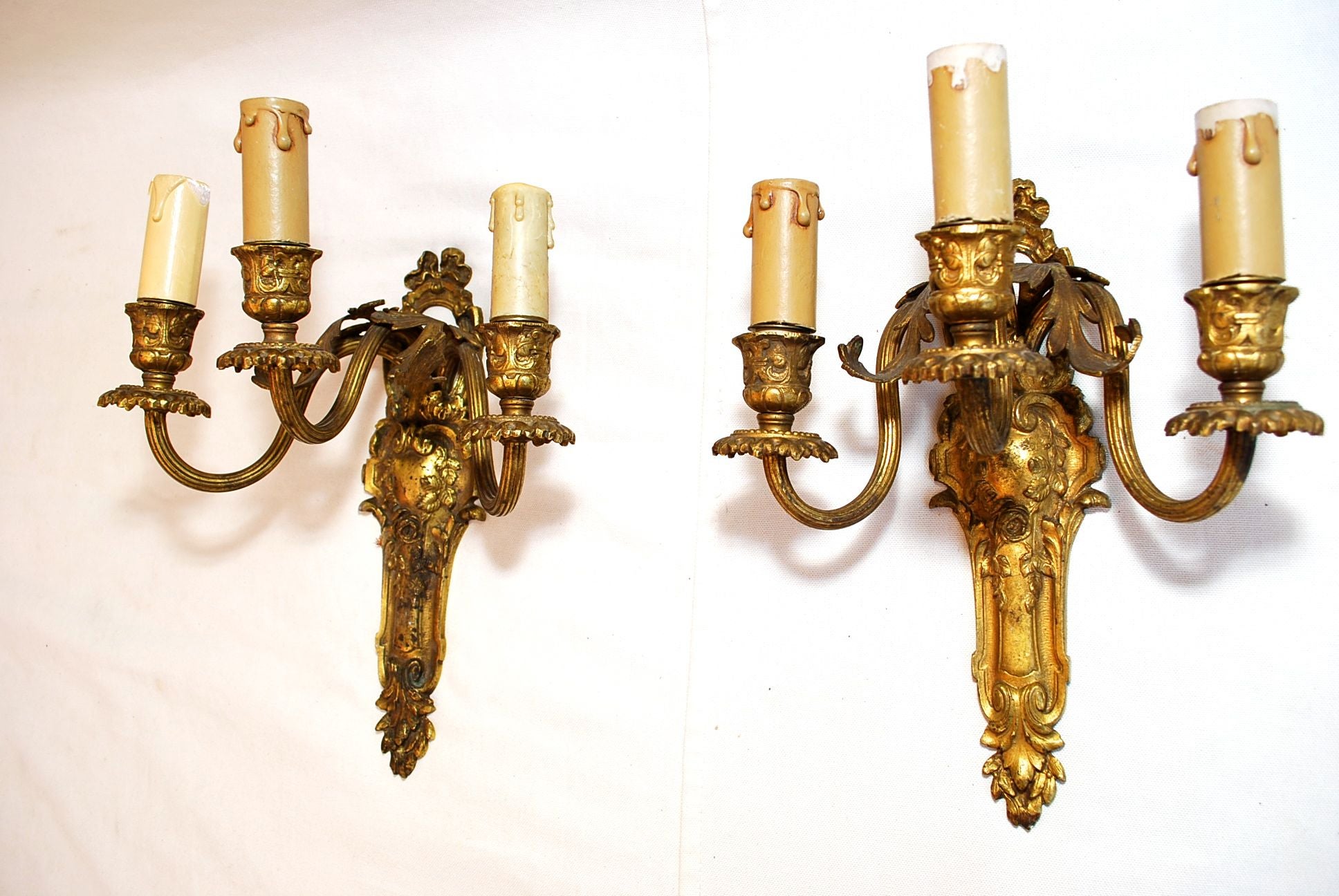 Antique pair of  19 th century French  bronze sconces For Sale