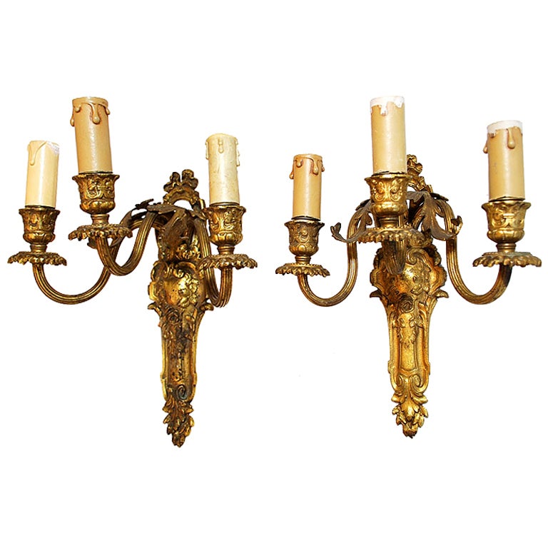 Antique pair of  19 th century French  bronze sconces