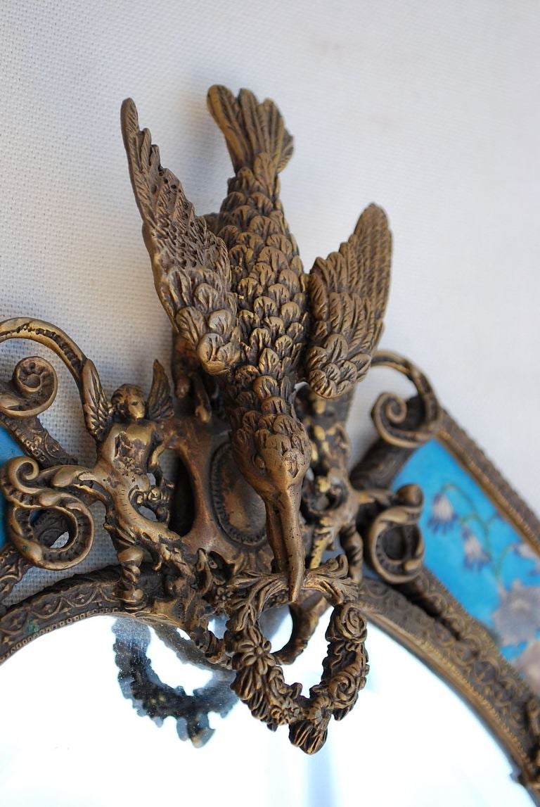 Large Antique Pair of French 19th Century Bronze/ porcelain Sconces