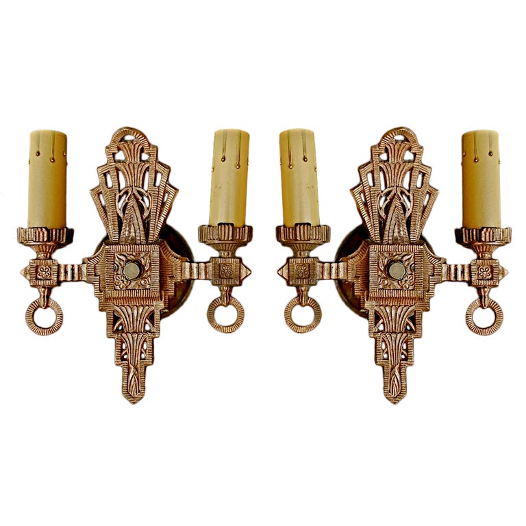 Very rare set of 24 bronze  Art Deco sconces ( ten are sold ) For Sale