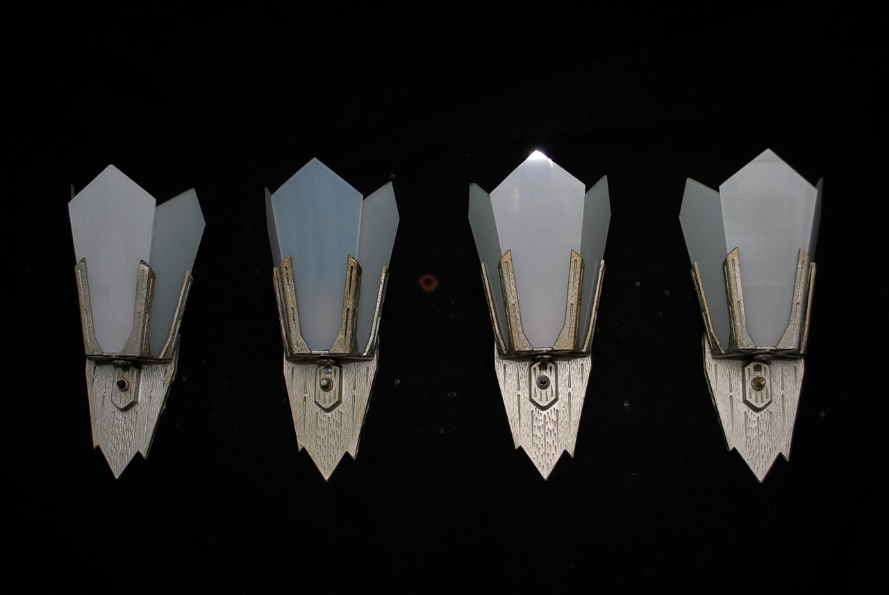 Antique Set Of Four Art Deco Sconces  ( two are sold ) For Sale