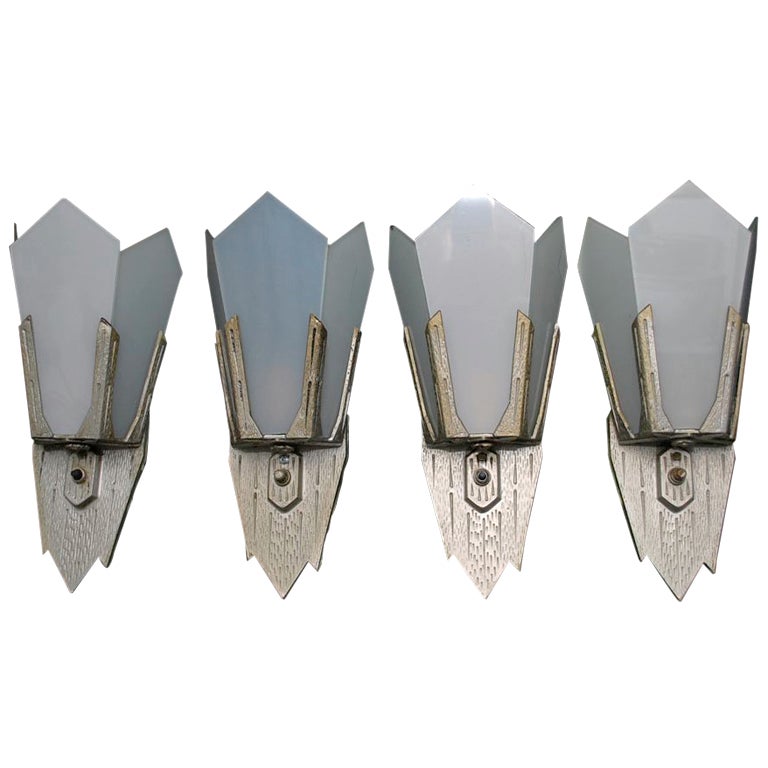 Antique Set Of Four Art Deco Sconces  ( two are sold )