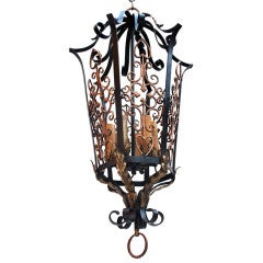Large Antique wrought iron and bronze lantern 11