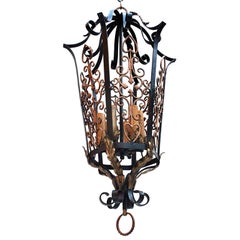 Large Antique wrought iron and bronze lantern