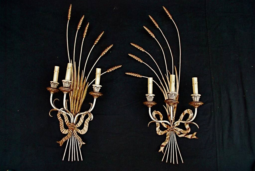 Large Antique pair of Italian wheat sconces