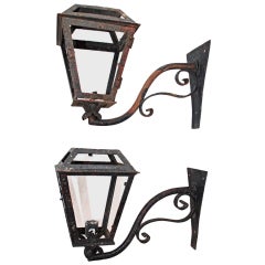 Pair of French 19th Century Wrought Iron Outdoor Sconces