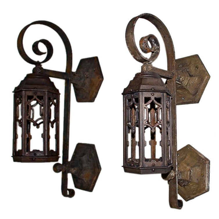 Large Antique Pair of Cast Iron/Wrought Iron Sconces