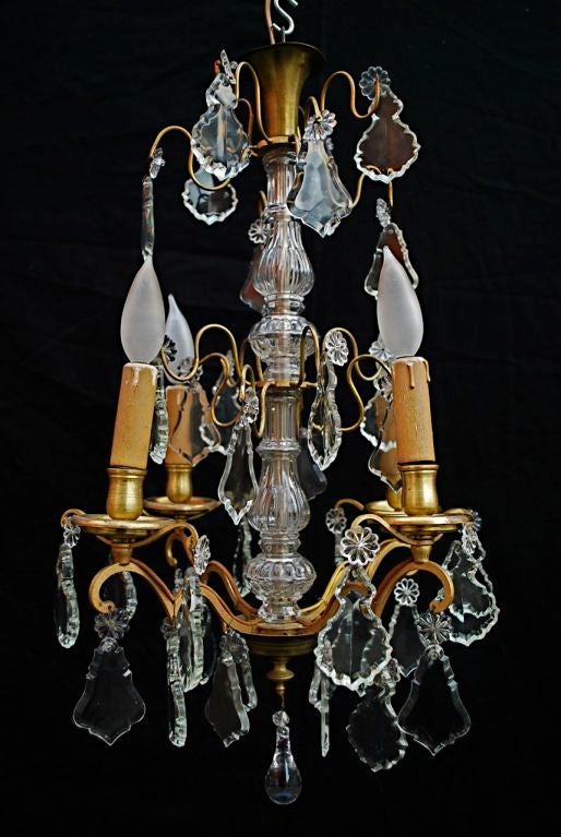 Small Antique French Bronze and Crystal Chandelier