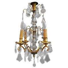 Small Antique French Bronze and Crystal Chandelier