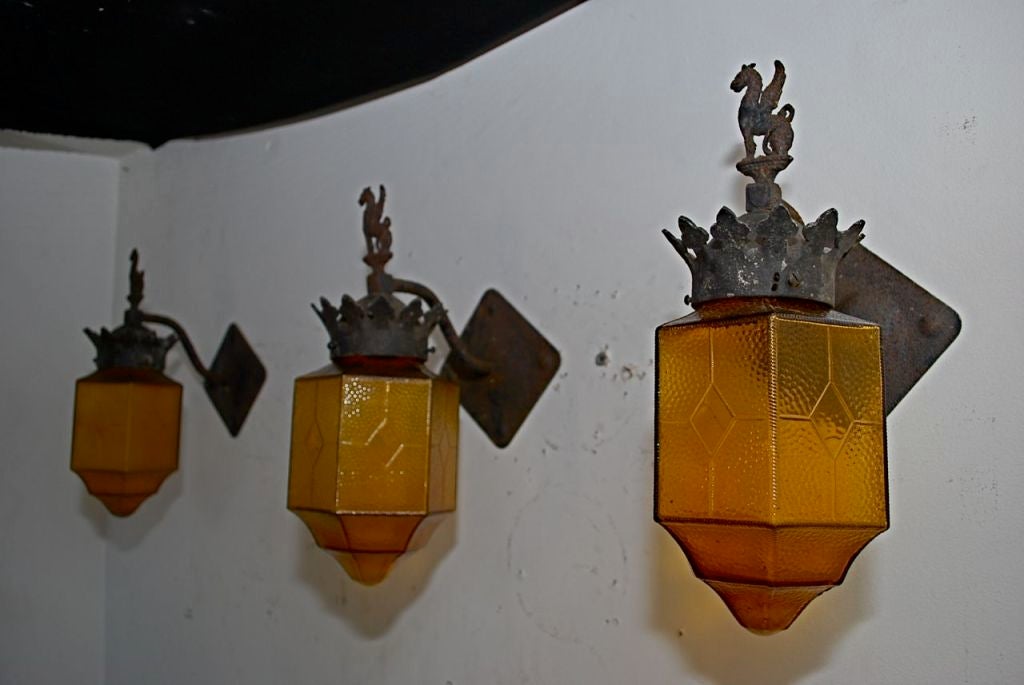 Antique Set of Three Outdoor Sconces