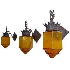 Antique Set of Three Outdoor Sconces