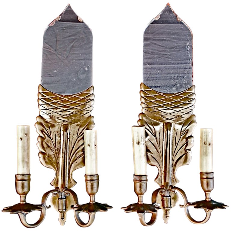Antique Pair of Acorn/Mirror Sconces