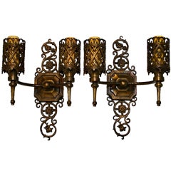 Antique Pair of Bronze Sconces Signed by Oscar Bach