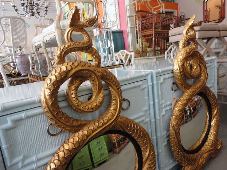 Wood Pair of Serpent Mirrors
