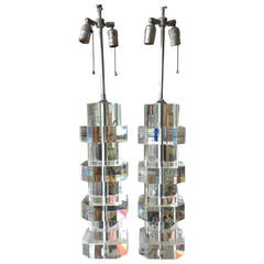 Pair of Thick Lucite Stack Lamps