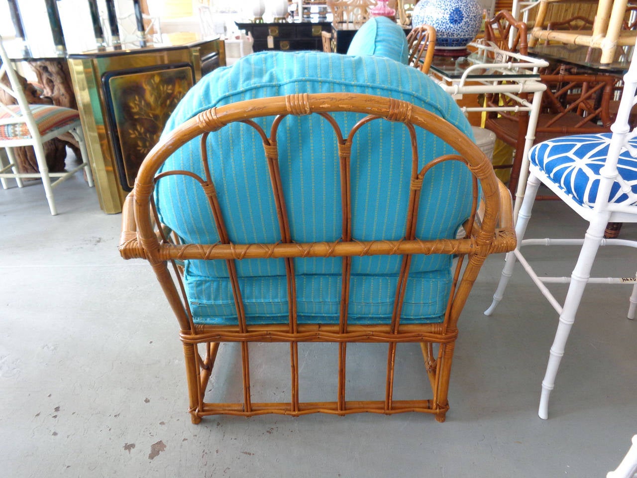 Unknown Pair of Stick Wicker Rattan Club Chairs