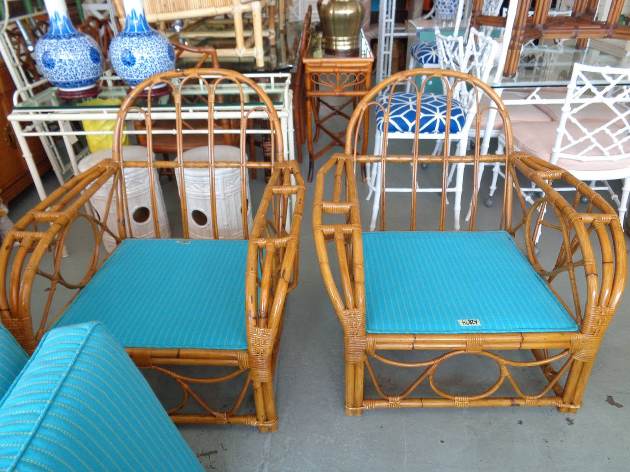 Pair of Stick Wicker Rattan Club Chairs 2