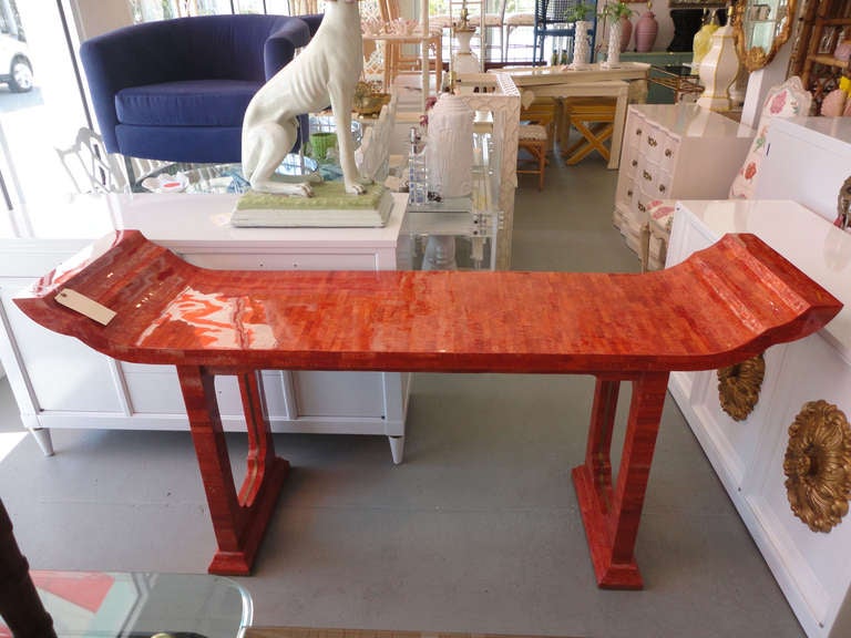Maitland Smith Tesselated Red Bone Pagoda Console