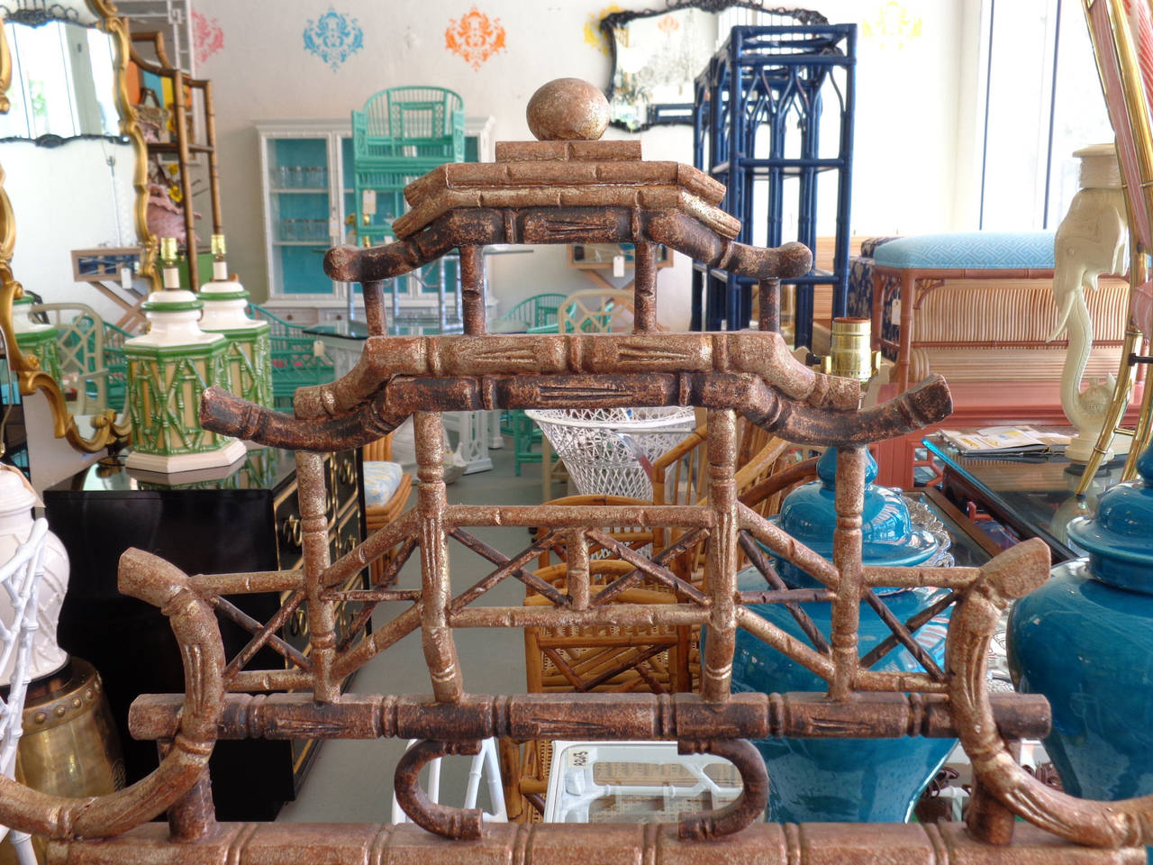 Hollywood Regency Faux Bamboo Pagoda Mirror