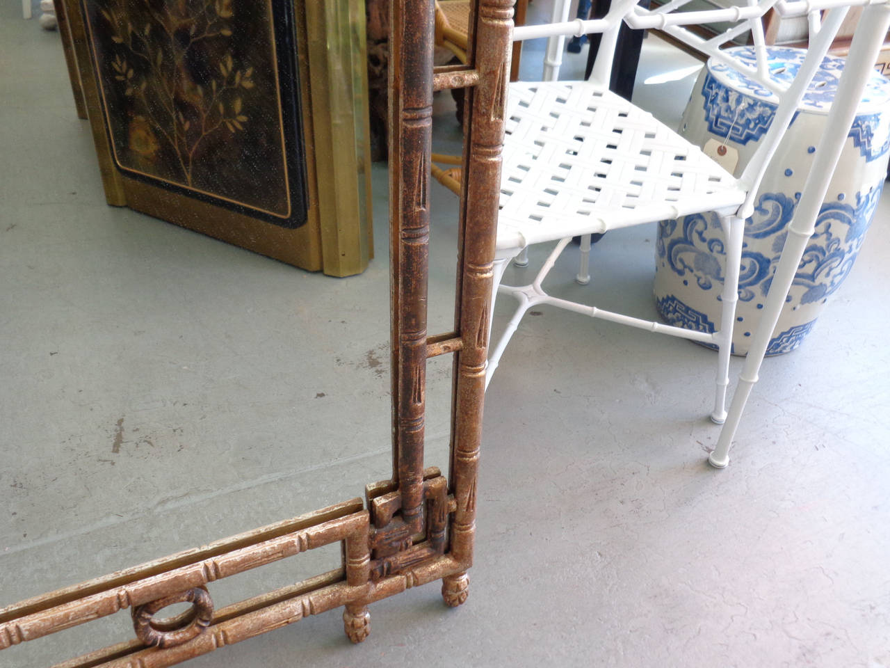 Wood Faux Bamboo Pagoda Mirror