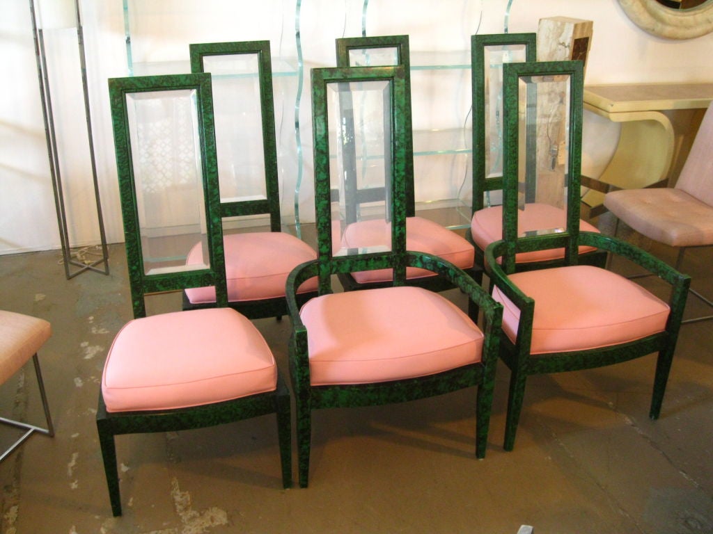 Set of 6 Faux  Malachite and Lucite Dining Chairs