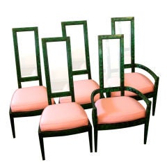 Set of 6 Faux  Malachite and Lucite Dining Chairs