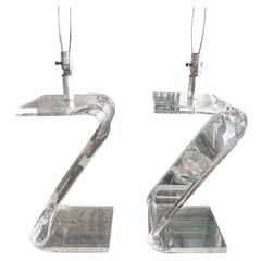 Pair of Lucite "Z" Lamps