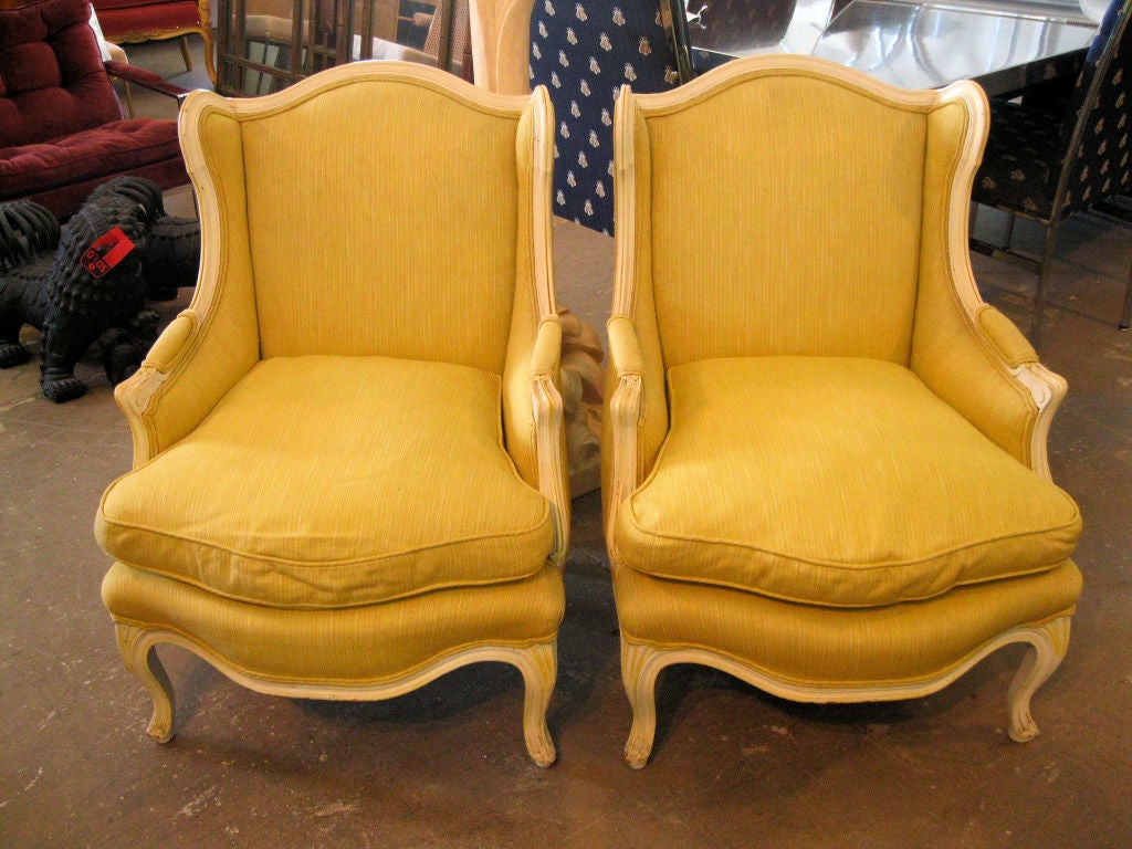 Pair of Palm Beach Regency Chairs<br />
<br />
keywords:  Palm Beach Regency, Hollywood Regency, Slipper, Bergere, Wing