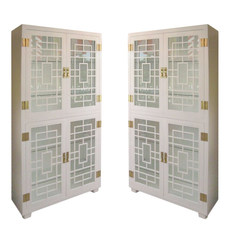 Pair of Lacquered Fretwork Cabinets