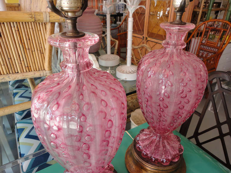 Hollywood Regency Pink Murano Lamps