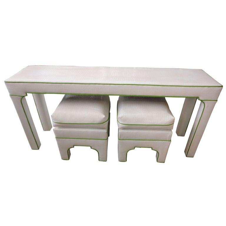 Palm Beach Regency Faux Croc Console and Benches at 1stdibs