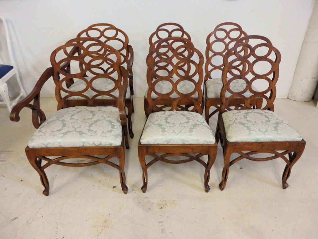 Set of 6 Loop Back Chairs<br />
read MY NOTES at www.CIRCAWHO.com <br />
<br />
keywords:  Hollywood Regency, attributed to Frances Elkins, Circle Chairs