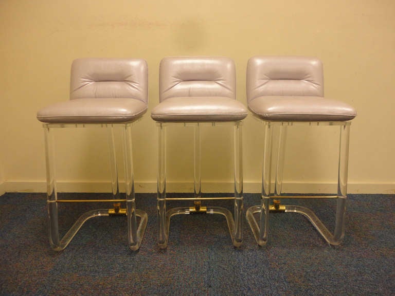Set of 3 Lion in Frost Lucite Bar Stools