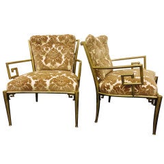 Brass Greek Key Arm Chairs