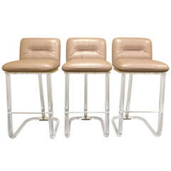 Set of 3 Lion in Frost Lucite Bar Stools
