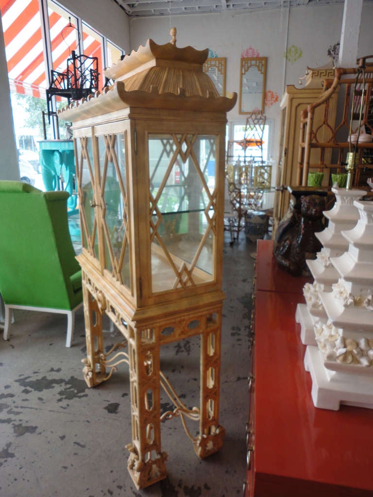 Wood Pagoda Cabinet on Stand