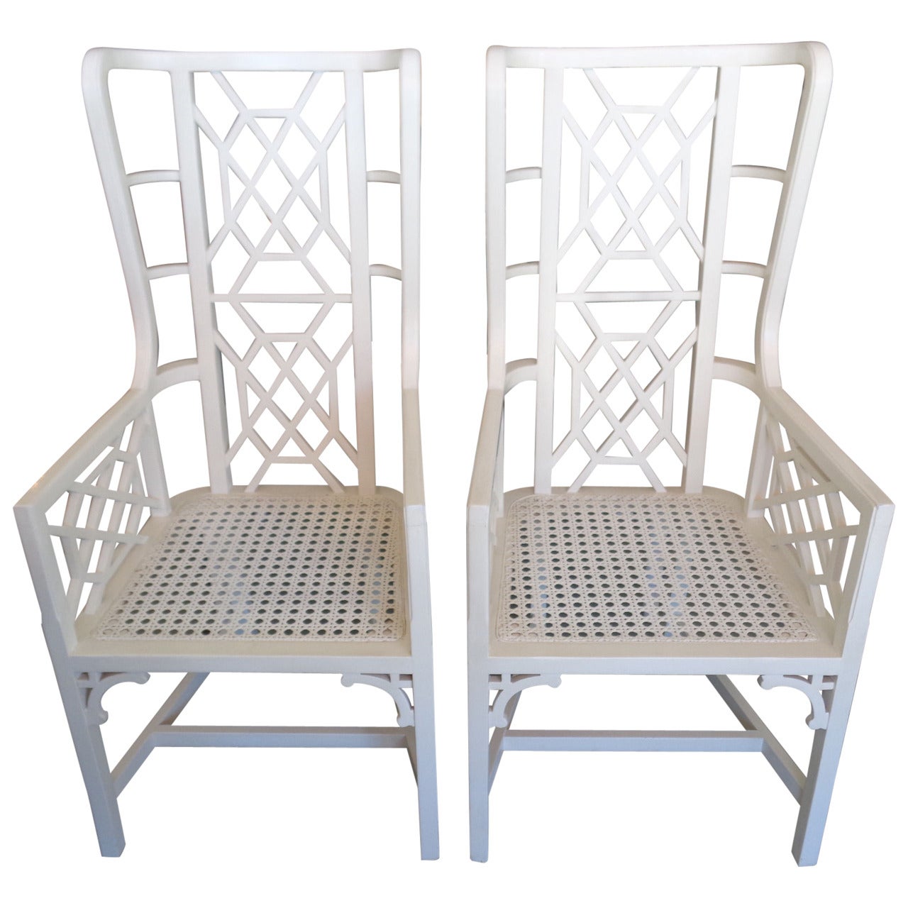 Pair of Hollywood Regency Style Fretwork Wing Chairs