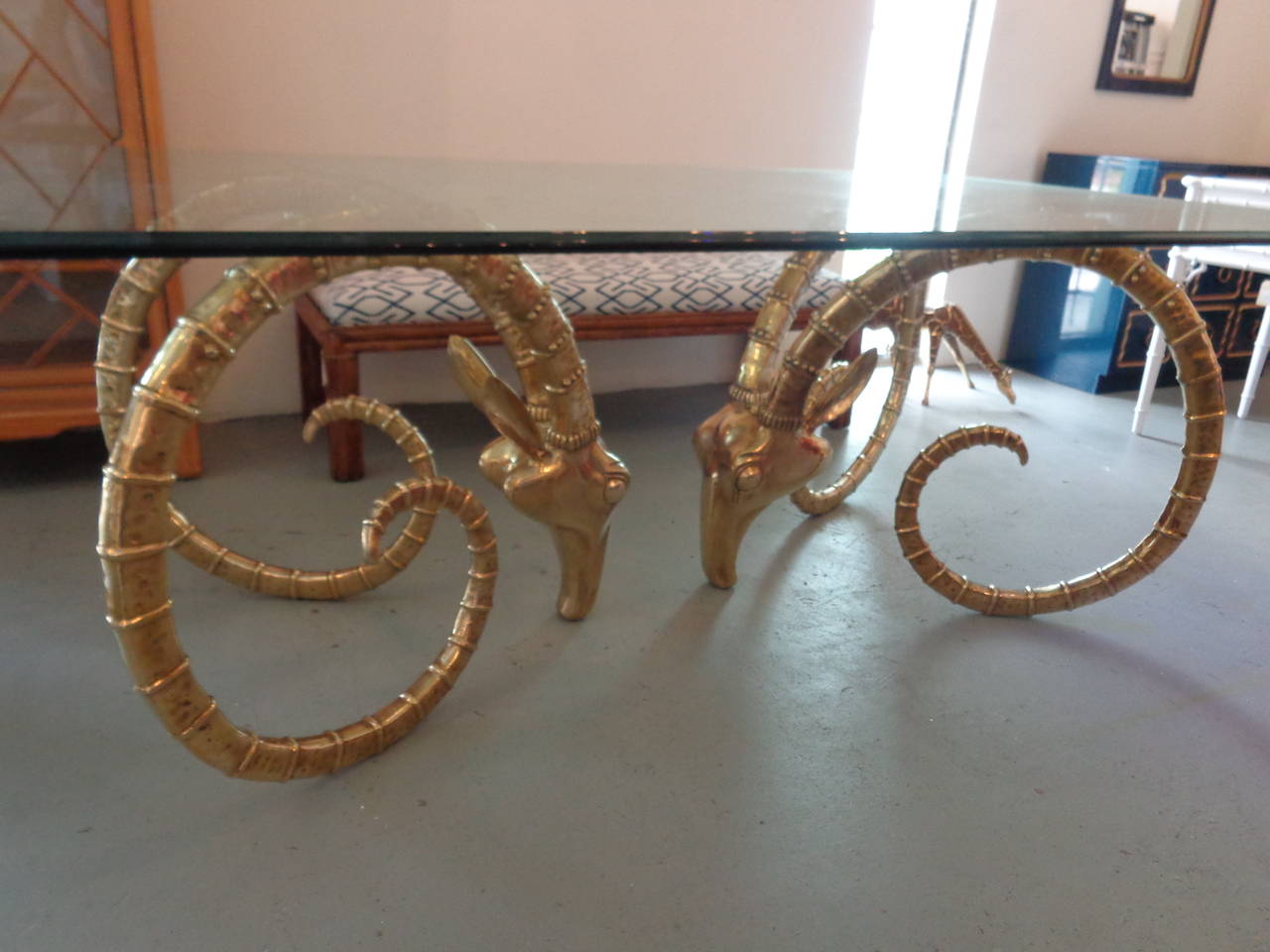 20th Century Brass Rams Head Dining Table For Sale