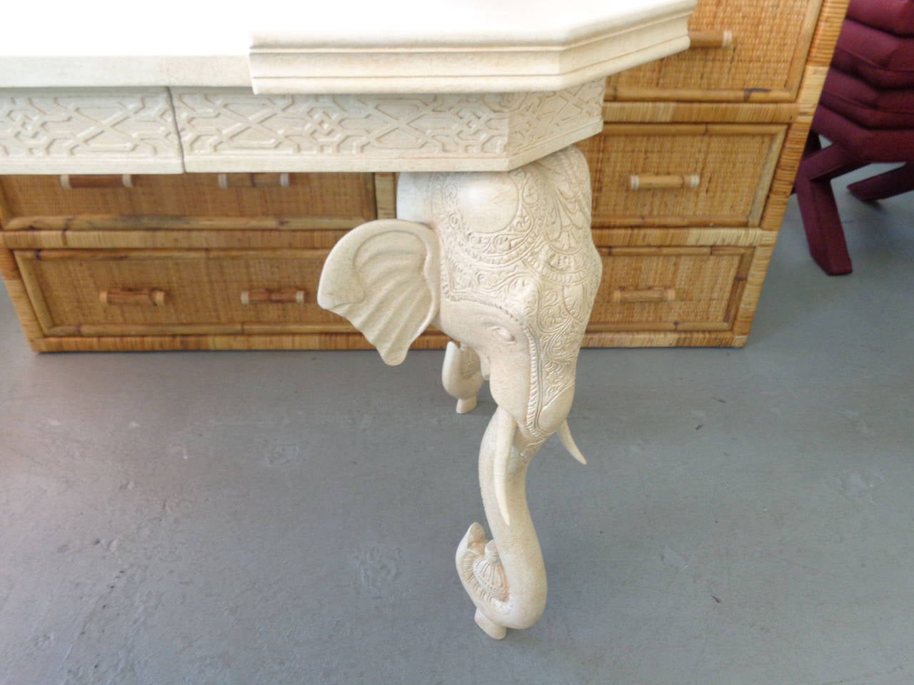 Hollywood Regency Style Fretwork Elephant Desk In Good Condition In West Palm Beach, FL
