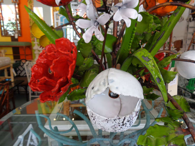 American Garland Enameled Copper Flower Chandelier