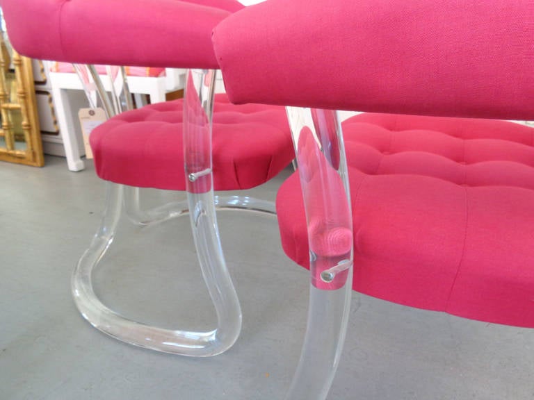 Pair of Lucite Tufted Chairs 4