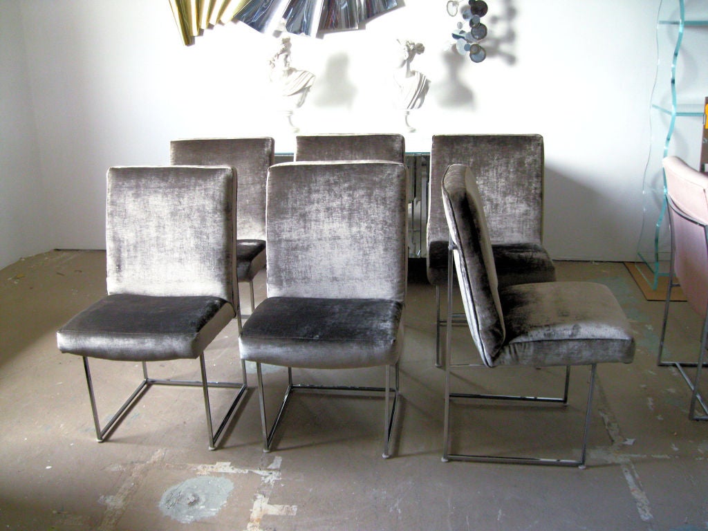 Set of 6 Milo Baughman Chairs in nice as found VINTAGE condition.  All sides to the set.<br />
<br />
keywords:  Thayer Coggin, Milo Baughman, Chrome, Floating