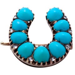 Victorian Persian Turquoise With Diamonds Horse Shoe Pin