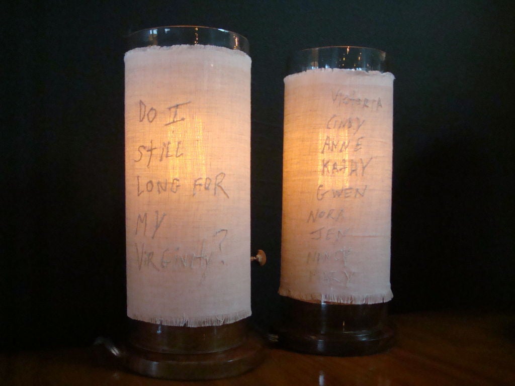 PAIR OF EDISON LAMPS WITH CUSTOM SLEEVES BY DANIEL POINTUS <br />
DESIGNED EXCLUSIVELY FOR THE HALLWORTH.  <br />
